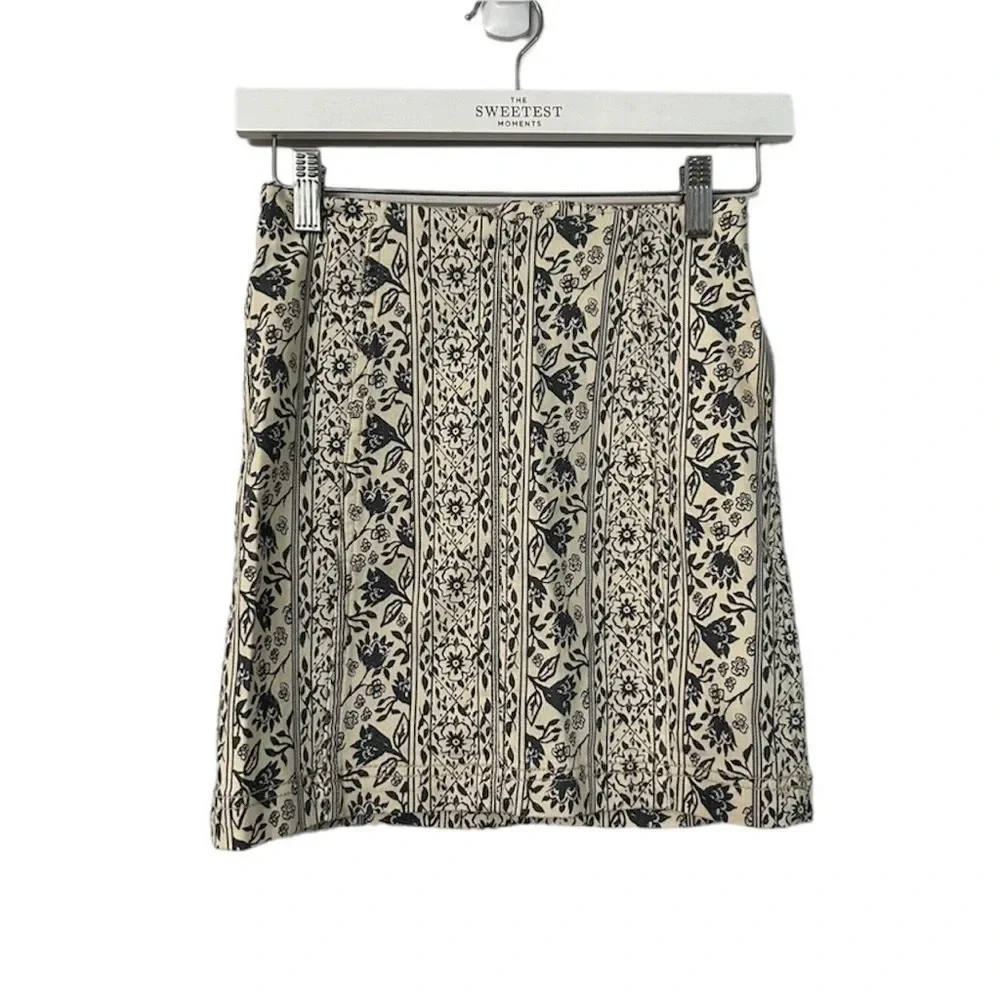 Free People Modern Femme Denim Ivory Mini Skirt Neutral Combo Size 0 NWT